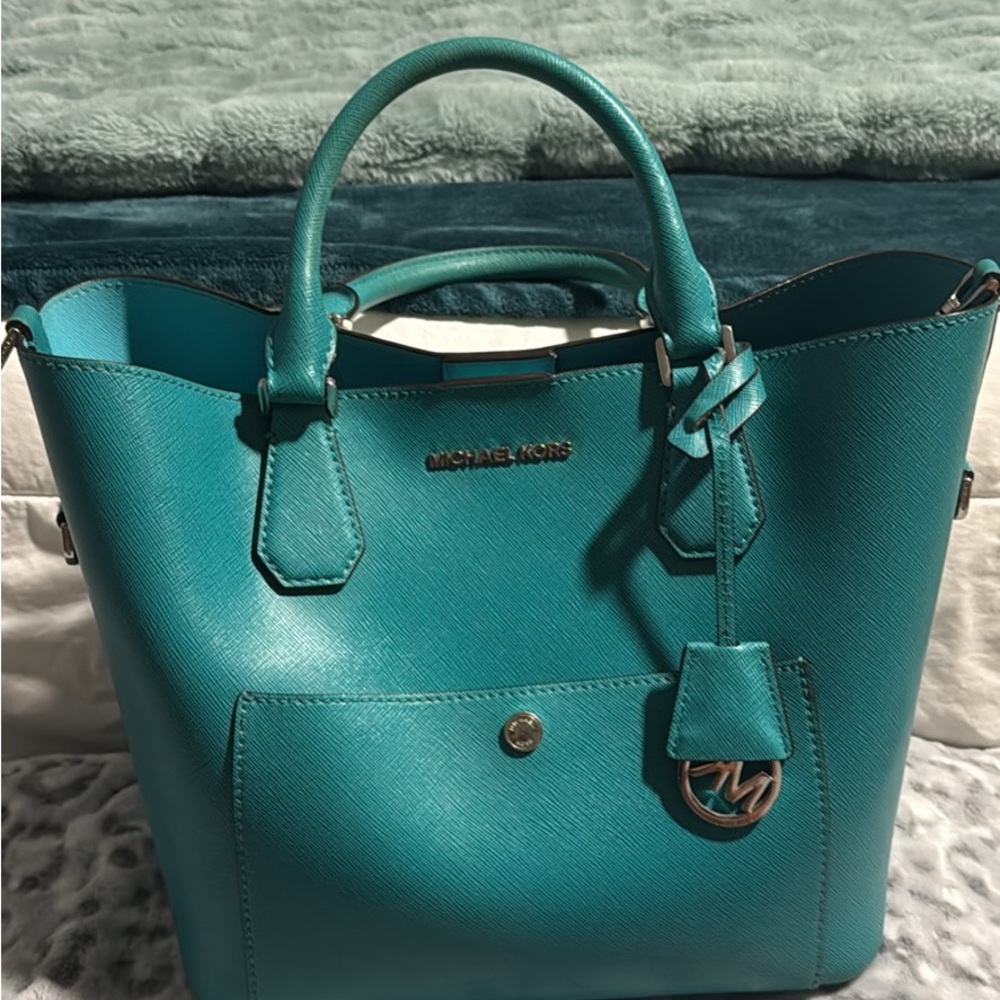 Michael Kors Blue Tote Bag with Silver Hardware